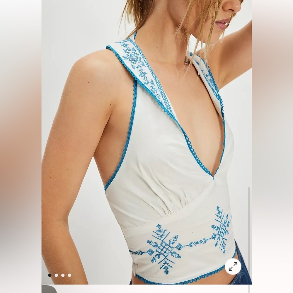 Free People Hello Lover Embroidered Halter Top NWT